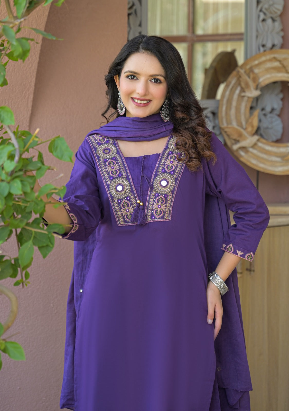 NOOAA Royal Mirror Embroidered Straight Kurta Set with Dupatta| Elegant Women’s Ethnic Wear