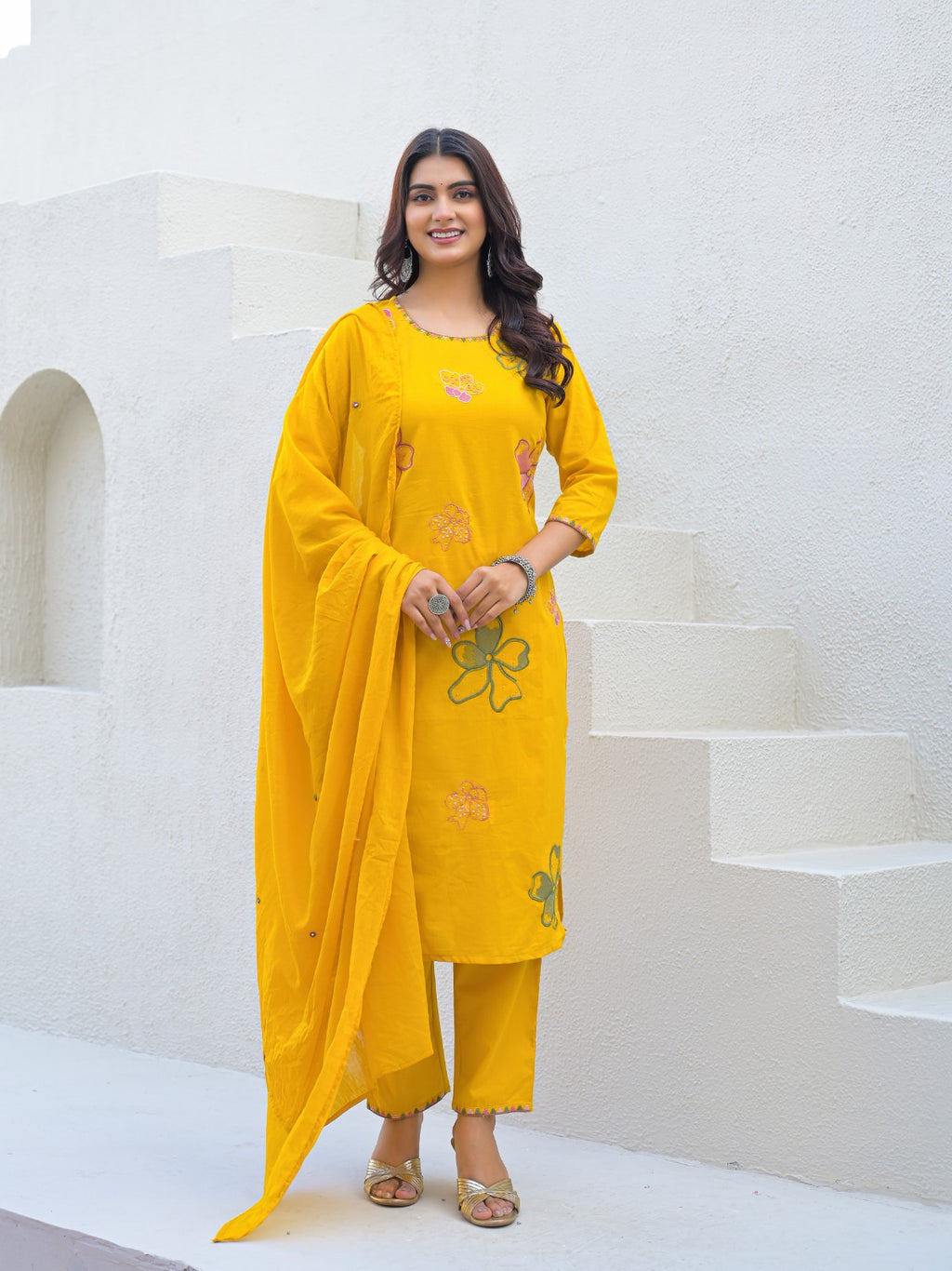 NOOAA Bloom Petal Embroidered Cotton Kurta Set | Premium Women’s Ethnic Wear