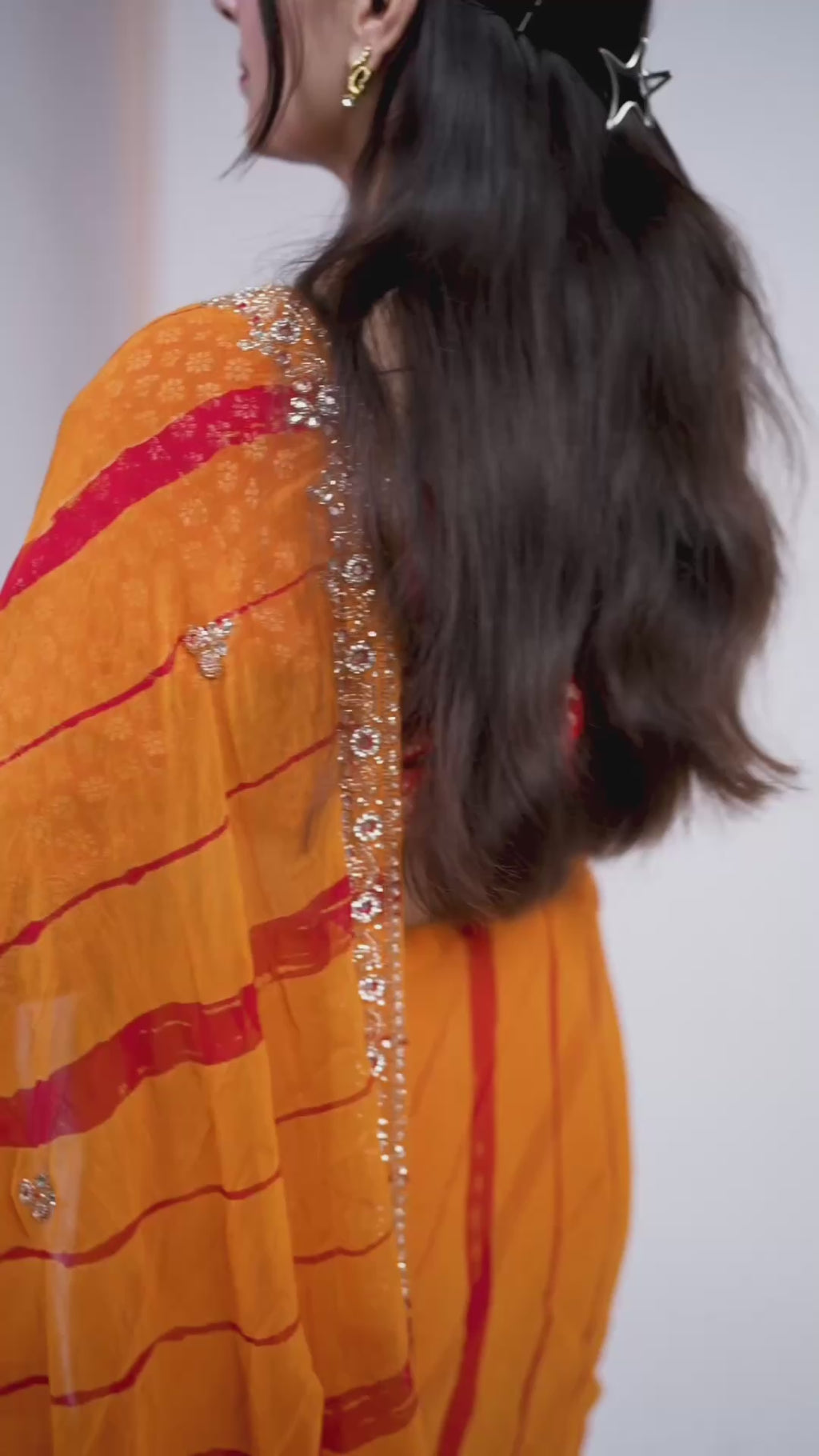 NOOAA Sunlit Leheriya Handwork Chiffon Saree with Designer Blouse(Orange, Navy Blue, Red, Teal Rama, Green, Pink )