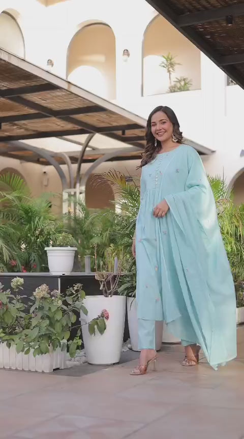 NOOAA Blossom Embroidered Cotton Kurta Set with Dupatta – Premium Women’s Ethnic Wear