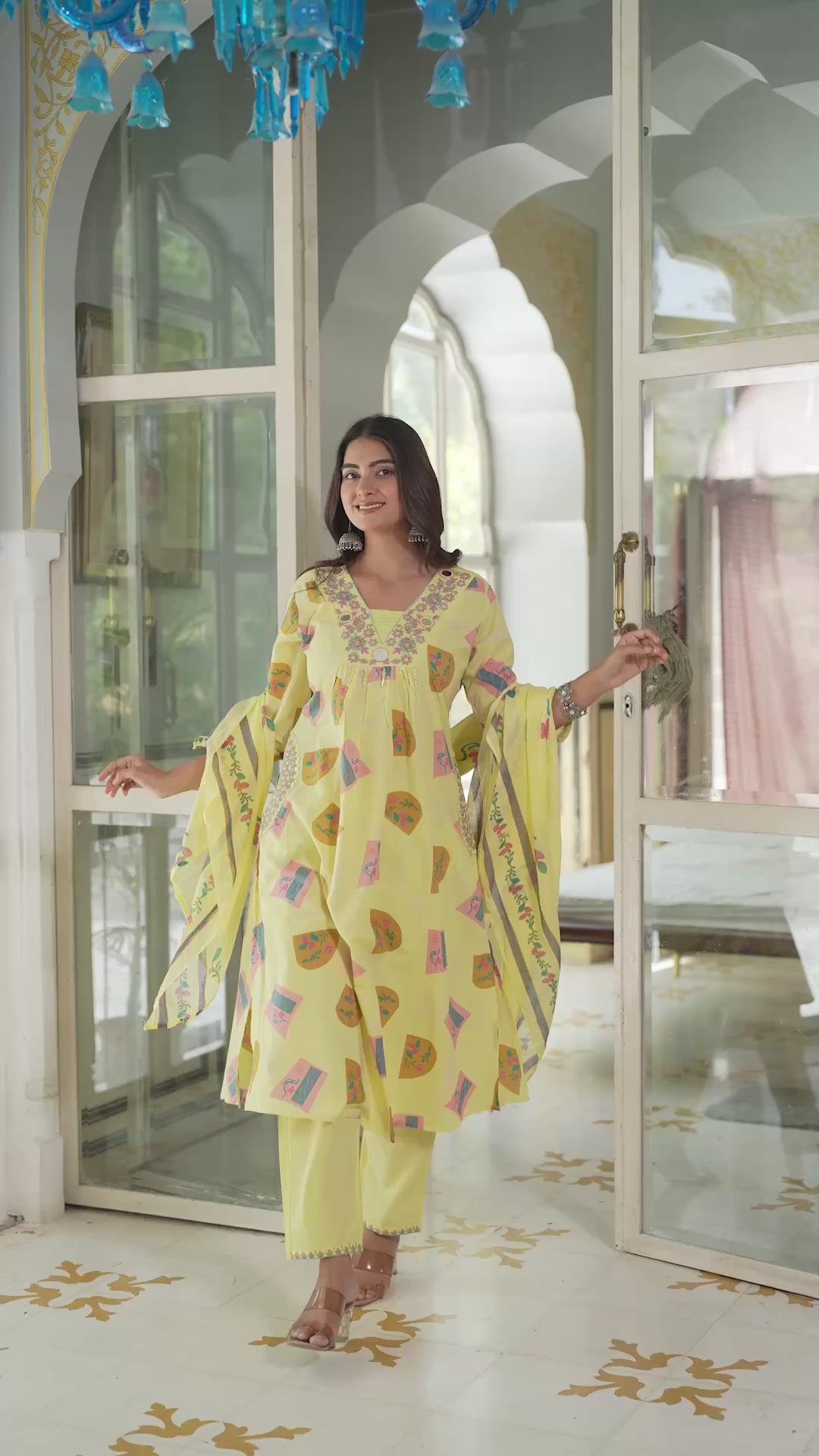 NOOAA Viraa Printed Straight Kurta Set with Embroidered Yoke & Dupatta